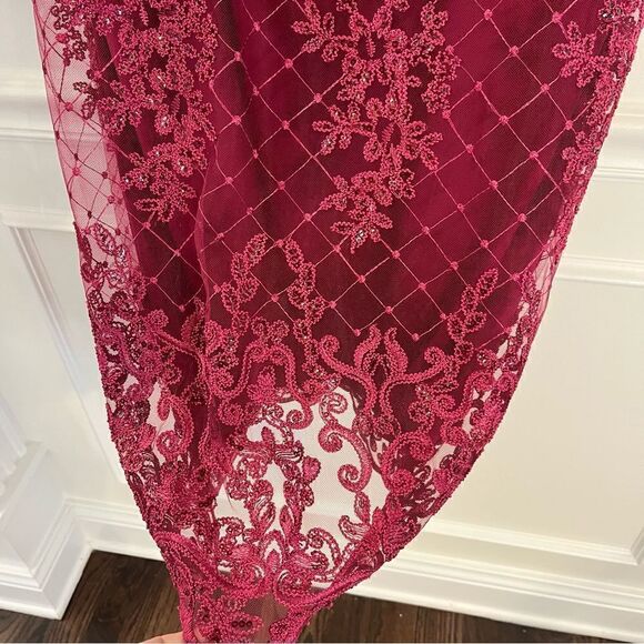 Adrianna Papell Sequin Embroidered Sheath Dress With Sheer Neckline, Pink, 4 NWT - Picture 11 of 14